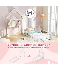 Sugift Twin House Floor Bed with House Shaped Headboard