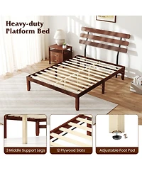 Sugift Solid Wood Platform Bed with Retro Style Headboard