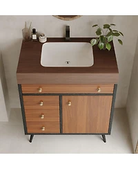 Sillysis 29.9" Freestanding Bathroom Vanity with Stone Gray Sintered Top, Ceramic Sink, Soft Close Drawers & Storage Cabinet