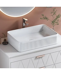 Sillysis 20.1" White Rectangular Ceramic Vessel Sink, Modern Drop-In Bathroom Basin with Vertical Stripe, Contemporary Style