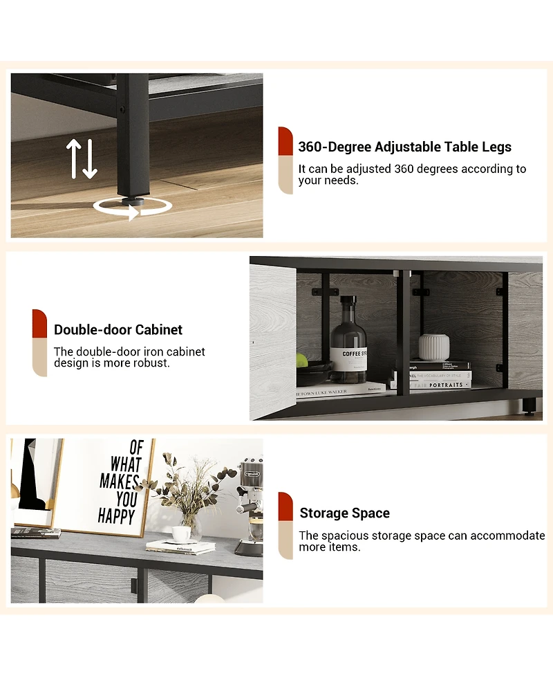 gaomon Tv Stand for Tv Up to 75 Inches, Tv Console with 2 Closed Storage Spaces and Open Shelves