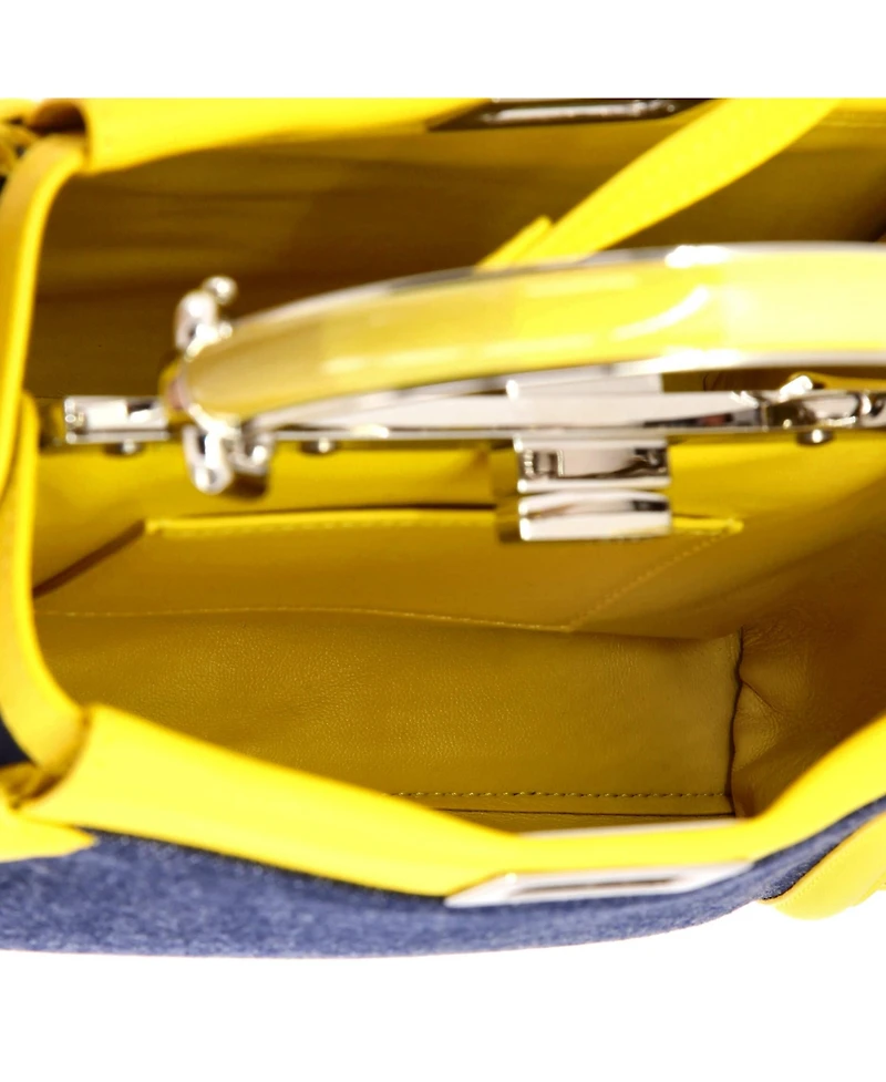 Pre-Owned Fendi Mini Peekaboo Bag Denim with Ff Leather Applique