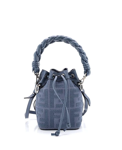 Pre-Owned Fendi Mini Woven Handle Mon Tresor Bucket Bag Zucca Embroidered Canvas