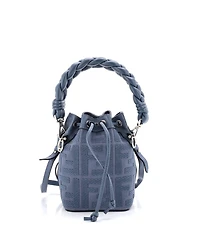 Pre-Owned Fendi Mini Woven Handle Mon Tresor Bucket Bag Zucca Embroidered Canvas