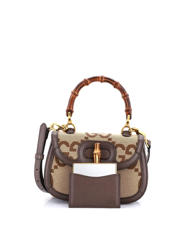 Pre-Owned Gucci Small Bamboo 1947 Top Handle Bag Jumbo Gg Canvas