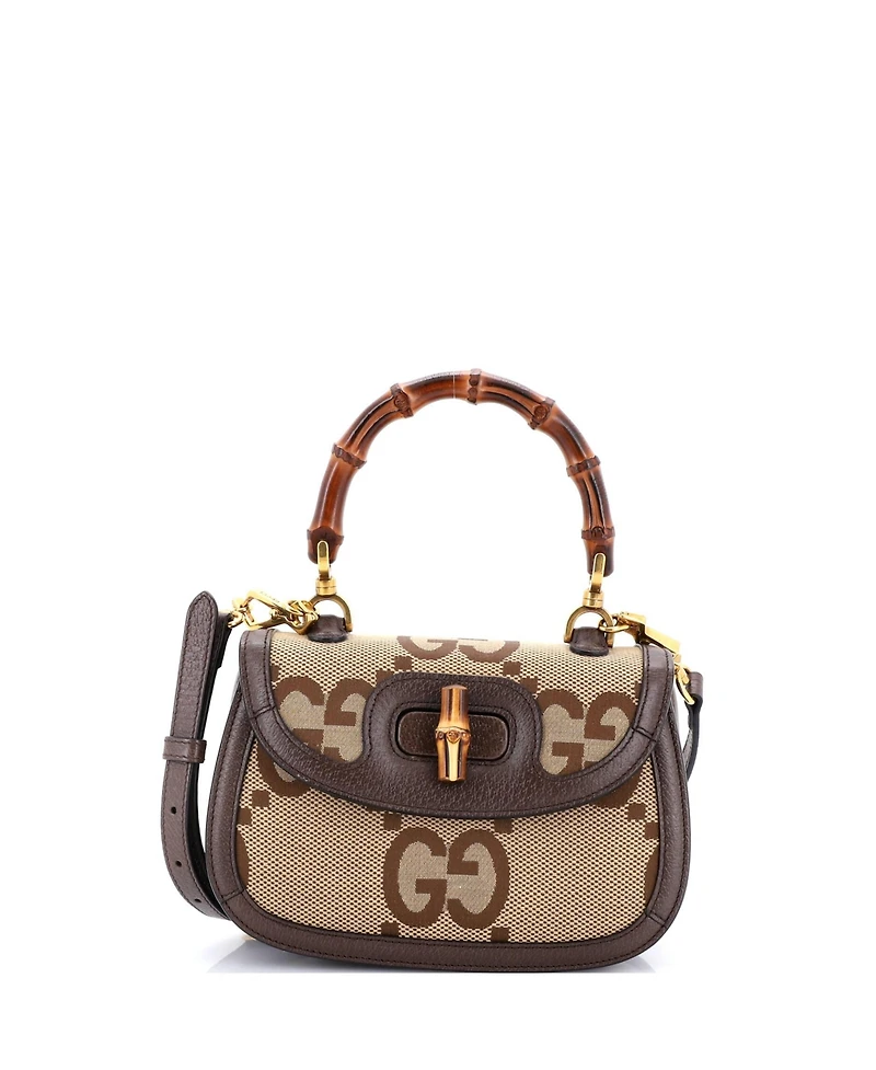 Pre-Owned Gucci Small Bamboo 1947 Top Handle Bag Jumbo Gg Canvas