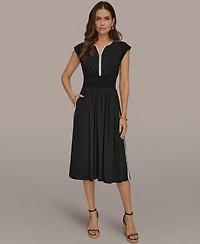 Donna Karan New York Women's Cap-Sleeve Piped Midi A-Line Dress