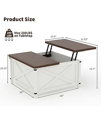 gaomon Farmhouse Coffee Table with Lift Top, 315" Square Rustic Cocktail Table with Storage, x-Shaped Design & Industrial Metal Accents, Sturdy W