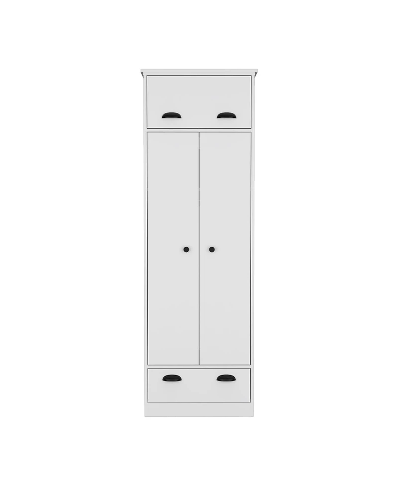flynama Armoire with 1 Drawer 1 Hinged Drawer Handles Double Door Cabinet and Hanging Rod for Bedroom Storage