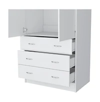 flynama Ramey Armoire Bedroom Storage Organizer with Hanging Rod Three Drawers and Stylish Handles