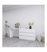 flynama Extended Desktop 6 Drawers Chest White Vanity Dresser with Adjustable Desk Top Handle Free Design