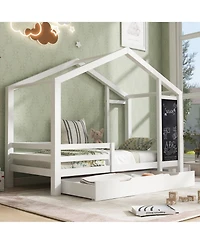 flynama House Bed with 335x16 Inch Blackboard Multiple Drawers and Two Assembly Options