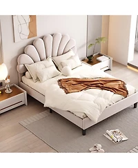 flynama Upholstered Platform Bed Flower Pattern Velvet Headboard No Box Spring Needed