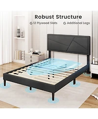 Sugift Upholstered Platform Bed Frame with High Headboard