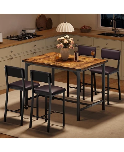 gaomon Dining Table Set for 4 W/Footrest & Backrest, Kitchen with Corner Protector, Small