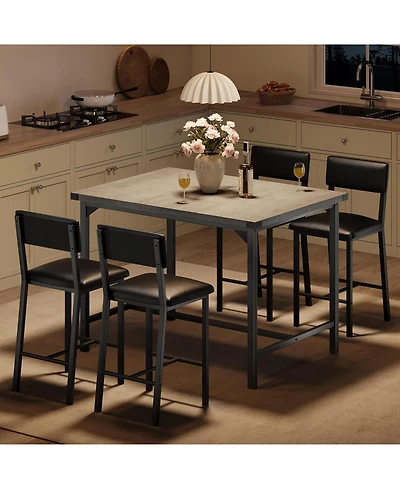 gaomon Dining Table Set for 4 W/Footrest & Backrest, Kitchen Table Set with Corner Protector, for Small