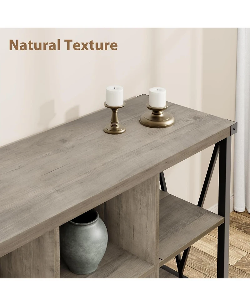 gaomon Entryway Console Table, 3 Tier Industrial Metal Sofa Table with 8 Cube Storage Organizer, Behind Couch Table, Hallway Table for Entry, Living