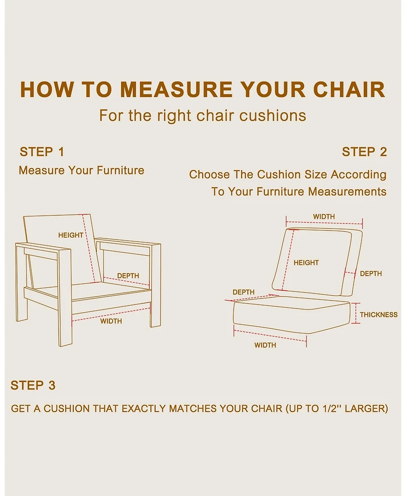 Aoodor Outdoor Patio Chair Cushions Set, Sunbrella Fabric Weather-Resistant Outdoor Cushion with Individual Pocket Springs, Set of 2