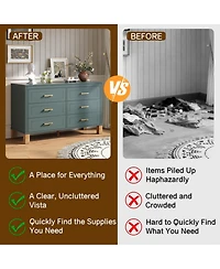 flynama 6 Drawer Double Dresser Modern Mid Century Storage Cabinet and Solid Wood Legs Metal Handles for Bedroom Kids Room Living Room