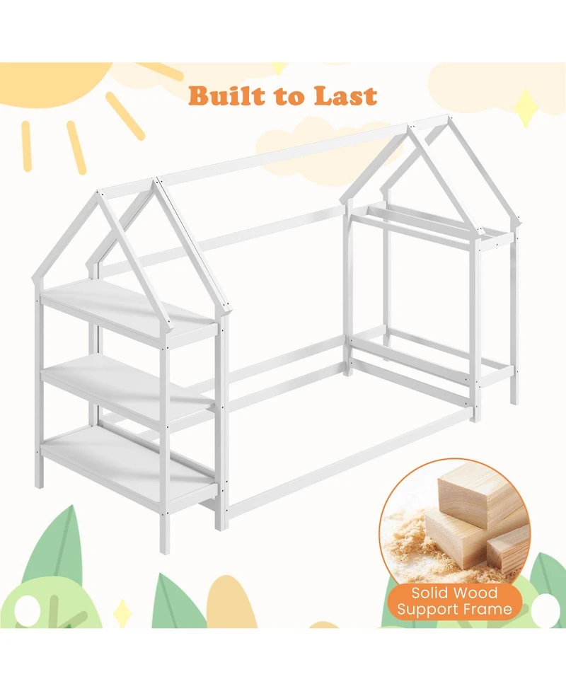 Sugift Twin Montessori Floor House Bed with Detachable Storage Shelves
