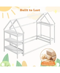 Sugift Twin Montessori Floor House Bed with Detachable Storage Shelves