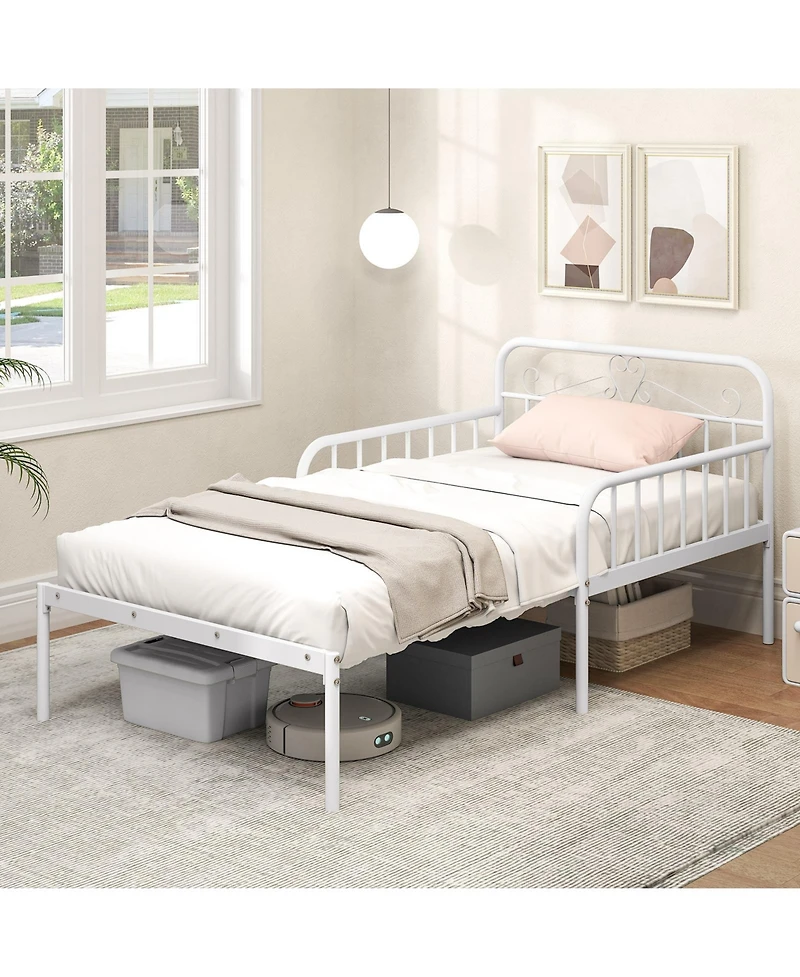 Sugift Extendable Metal Daybed with Guardrails and Armrests