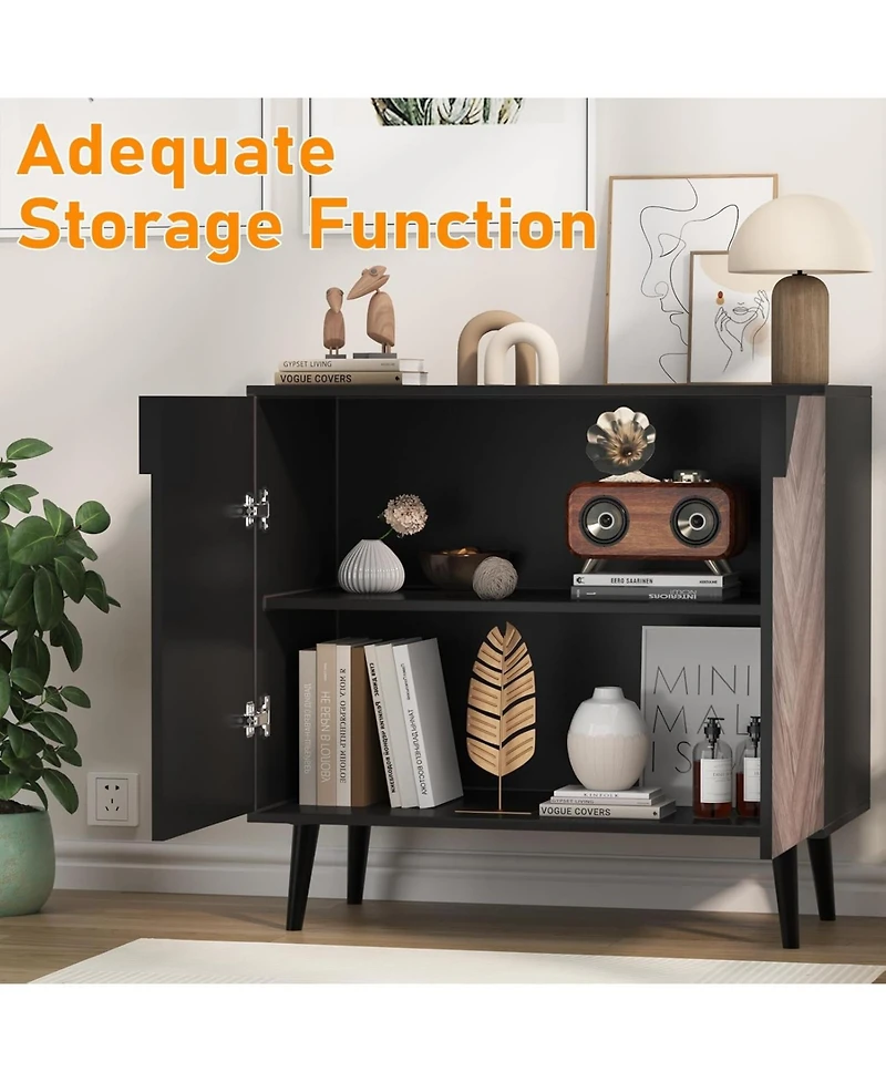 gaomon 31 Point 5 Inch Storage Cabinet with Shelf and Doors Heavy Duty Woodgrain Finish for Dining Room Living Room and Entryway