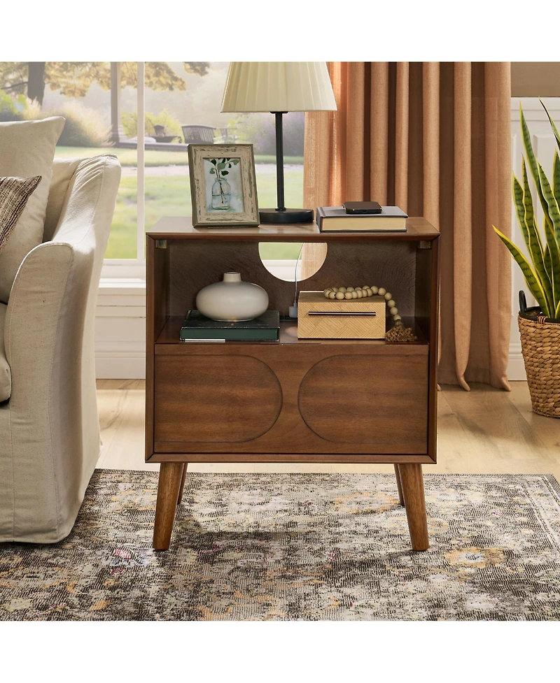 Flynama Chic Luxurious Premium Walnut Nightstand with 1 Drawers Bedroom Bedside Storage Table