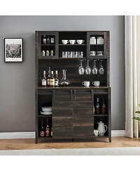 gaomon 70'' Tall Farmhouse Coffee Bar Cabinet, Kitchen Hutch Storage with Sliding Barn Door