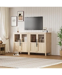 gaomon Sideboard Buffet Cabinet with Two Glass Doors Compact Modern Farmhouse Storage Natural