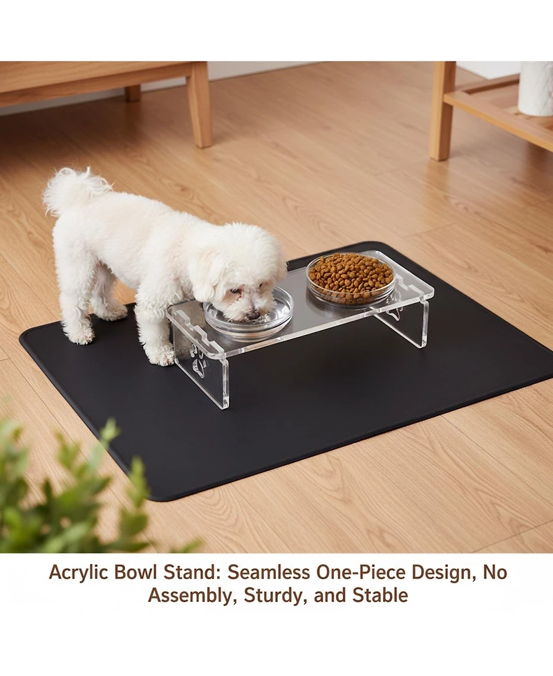 Aronkl Elevated Pet Feeder Stand with Stainless Steel & Glass Bowls for Small/Medium Dogs Cats
