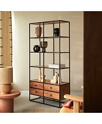 Tikamoon Acacia Wood and Metal Bookcase 175 cm