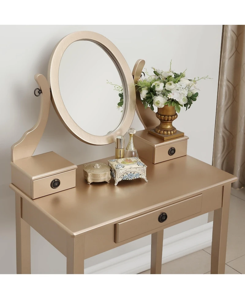 Flynama Chic Standard Vanity Table with Basic Standard Mirror Classic and Cushioned Stool