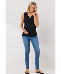 Hello Miz Maternity Sleeveless Ruched V-Neck Wrap Nursing Tank Top