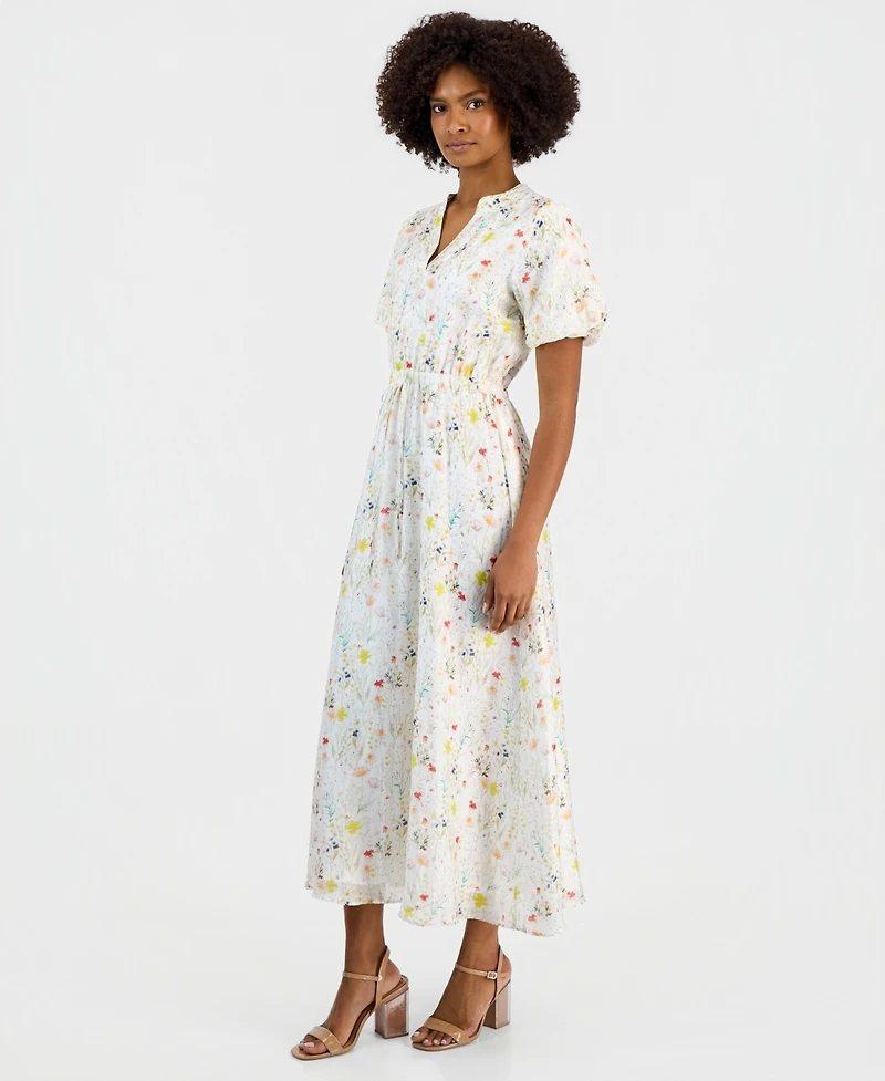 Vince Camuto Women's Split-Neck Puffed-Sleeve Maxi Dress