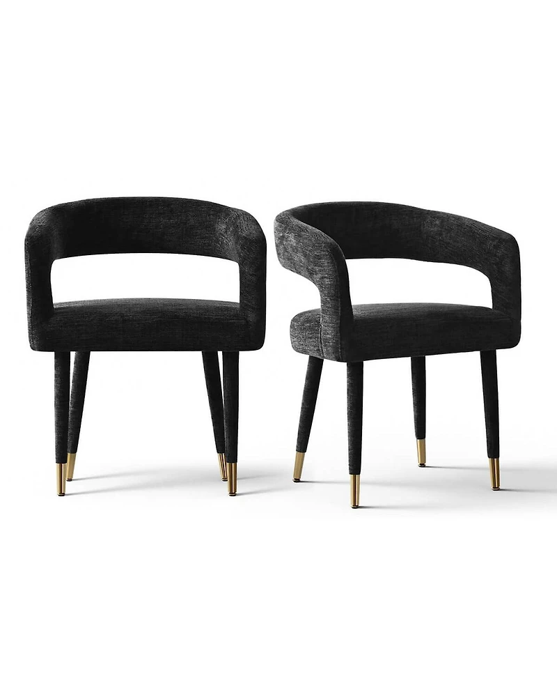 Maison Boucle Chenille Upholstered Dining Armchairs Set of 2 with Curved Back