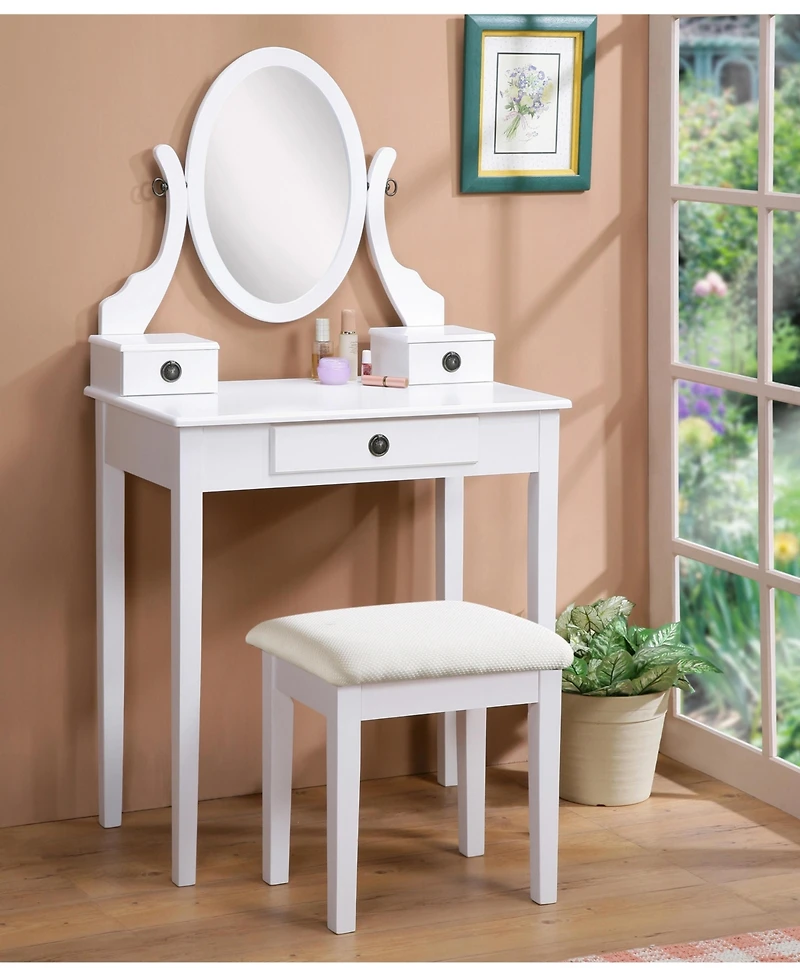 Flynama Chic Standard Vanity Table with Basic Standard Mirror and Cushioned Stool Makeup