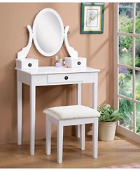 Flynama Chic Standard Vanity Table with Basic Standard Mirror and Cushioned Stool Makeup