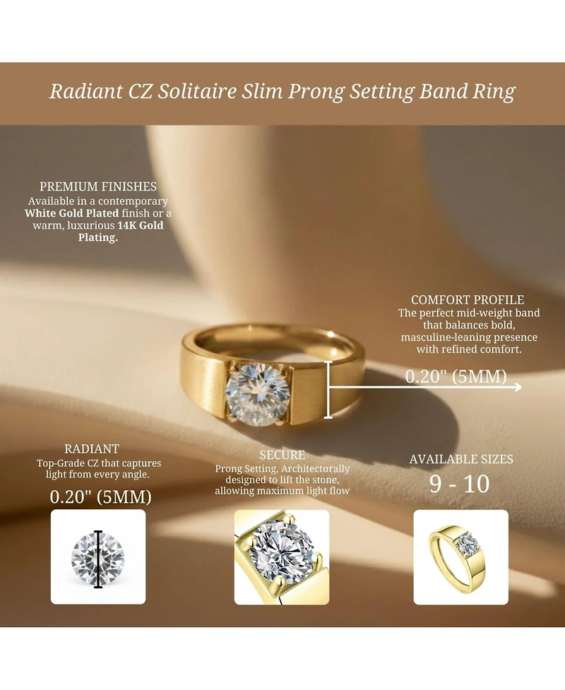 Rachel Glauber Men's Clear Cubic Zirconia Slim Adjustable Band Ring