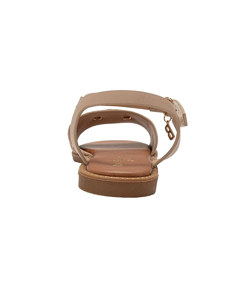 Bebe Little Girls Girl's Fashion Sandals – Dressy Shoes with Raffia Upper and Logo Medallion Accent