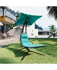 gaomon PeakPursuit Hanging Chaise Lounge Swing Chair with Umbrella Canopy, Patio Lounge Chairs with Stand