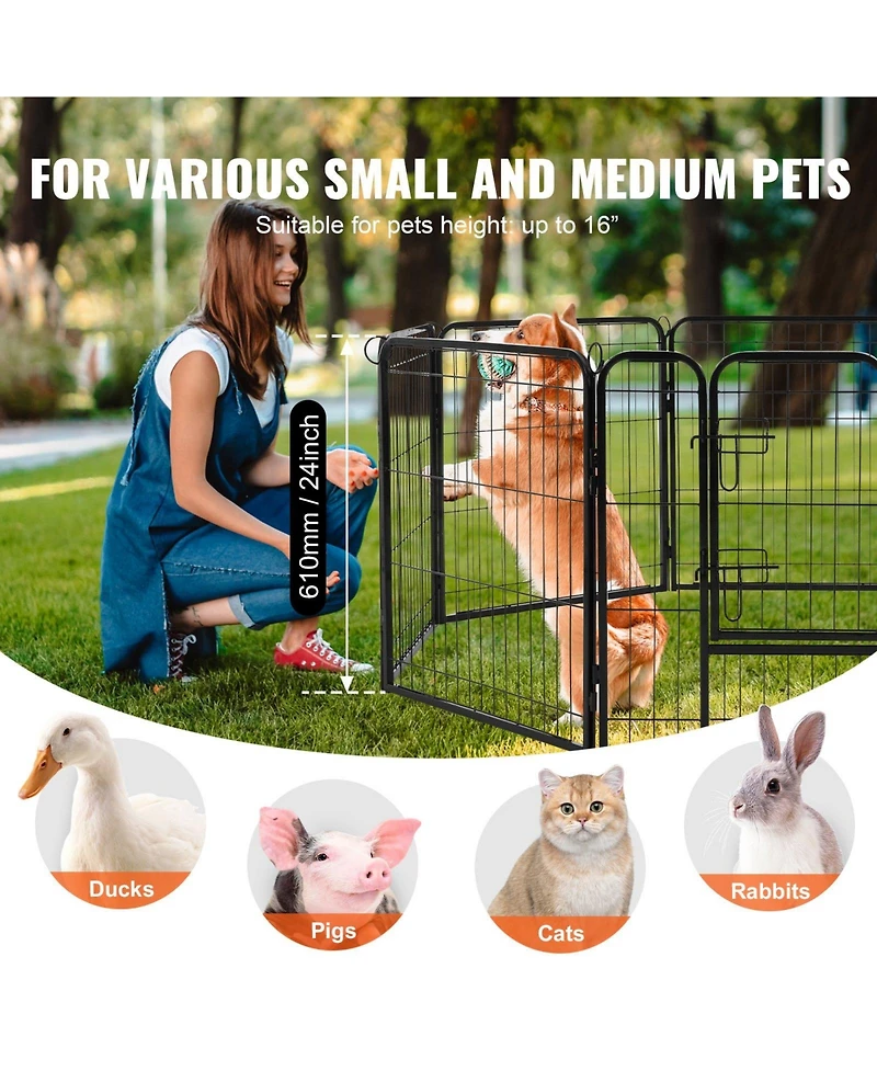 Cozito 8-Panel 24" Foldable Metal Dog Playpen with Door, Bottom Pad and Storage Bag for Indoor Outdoor Use