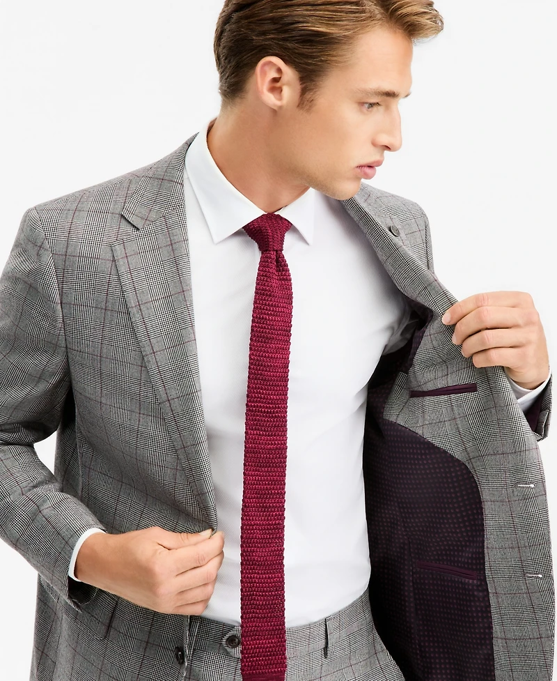 Ted by Baker Men's Modern-Fit Gray & Wine Plaid Suit Separate Jacket