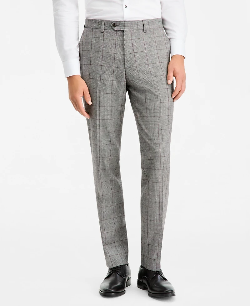 Ted by Baker Men's Modern-Fit Gray & Wine Plaid Suit Separate Pants