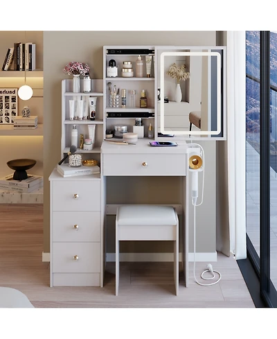 Flynama Small Size Left Bedside Cabinet Vanity Table 2 in 1 Design for Bedroom Convenience