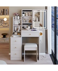 Flynama Small Size Left Bedside Cabinet Vanity Table 2 in 1 Design for Bedroom Convenience