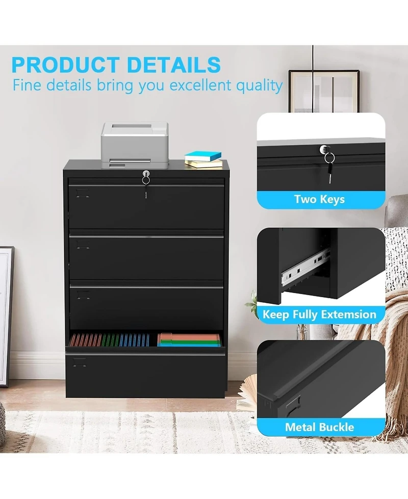 gaomon 4 Drawer Lateral File Cabinet with Lock, 52"H Metal Filing Cabinet for Home Office & Business Use Legal, A4, F4 Files, 320 Lb Weight