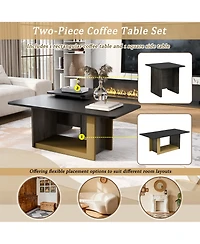 Rainsken Nesting Coffee Tables Set of 2, Small Square Coffee End Table, Wood Look Center Table with Metal Frame for Living Room.