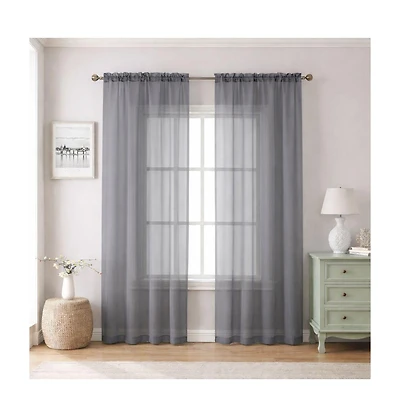 Kate Aurora 2 Piece For Extra Long Windows Rod Pocket Gray Rod Pocket Sheer Curtain Panels
