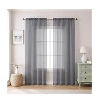 Kate Aurora 2 Piece For Extra Long Windows Rod Pocket Gray Rod Pocket Sheer Curtain Panels